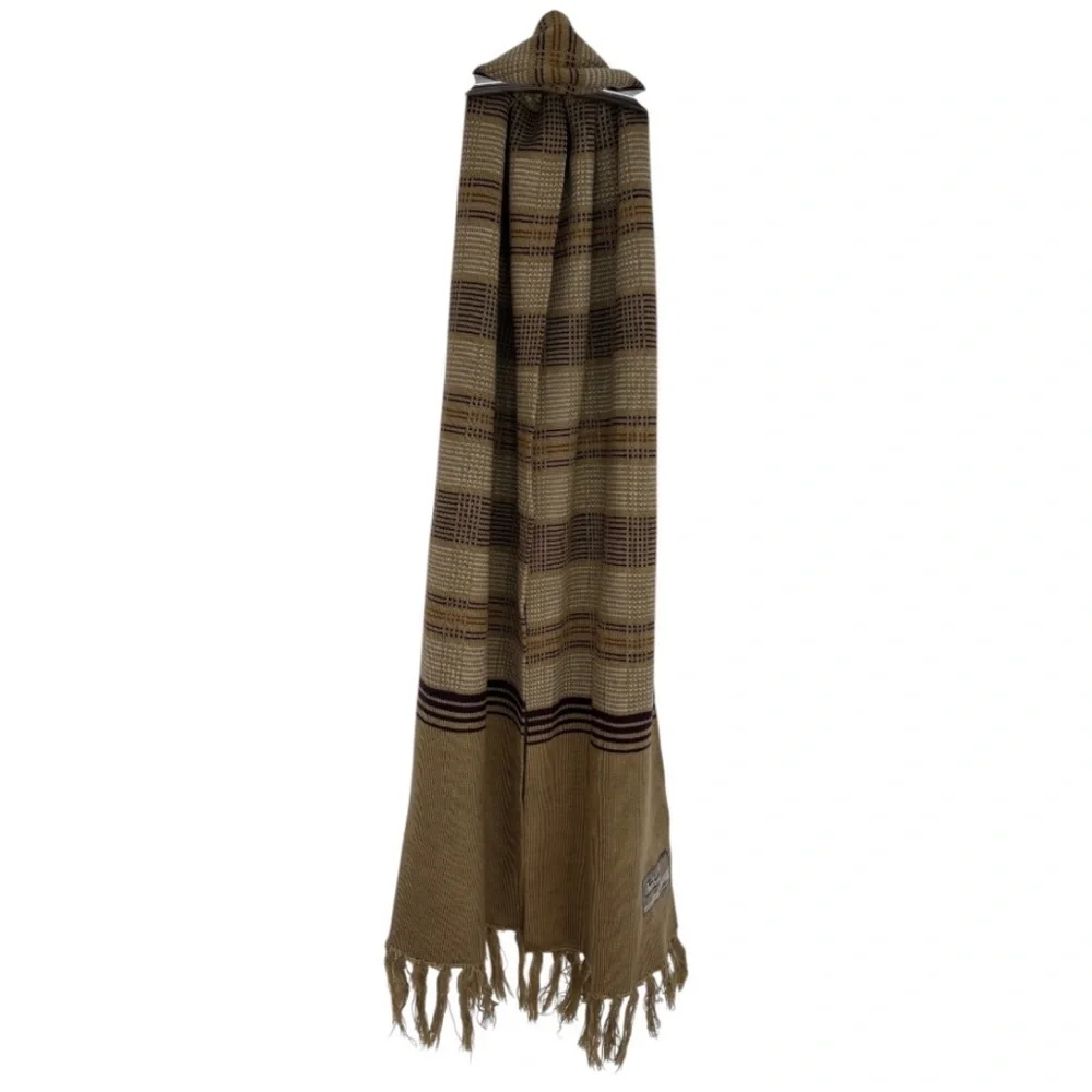 Jain & Amber Unisex Beige and Brown Checkered Pattern Fringe 56 x 8 1/2 Scarf